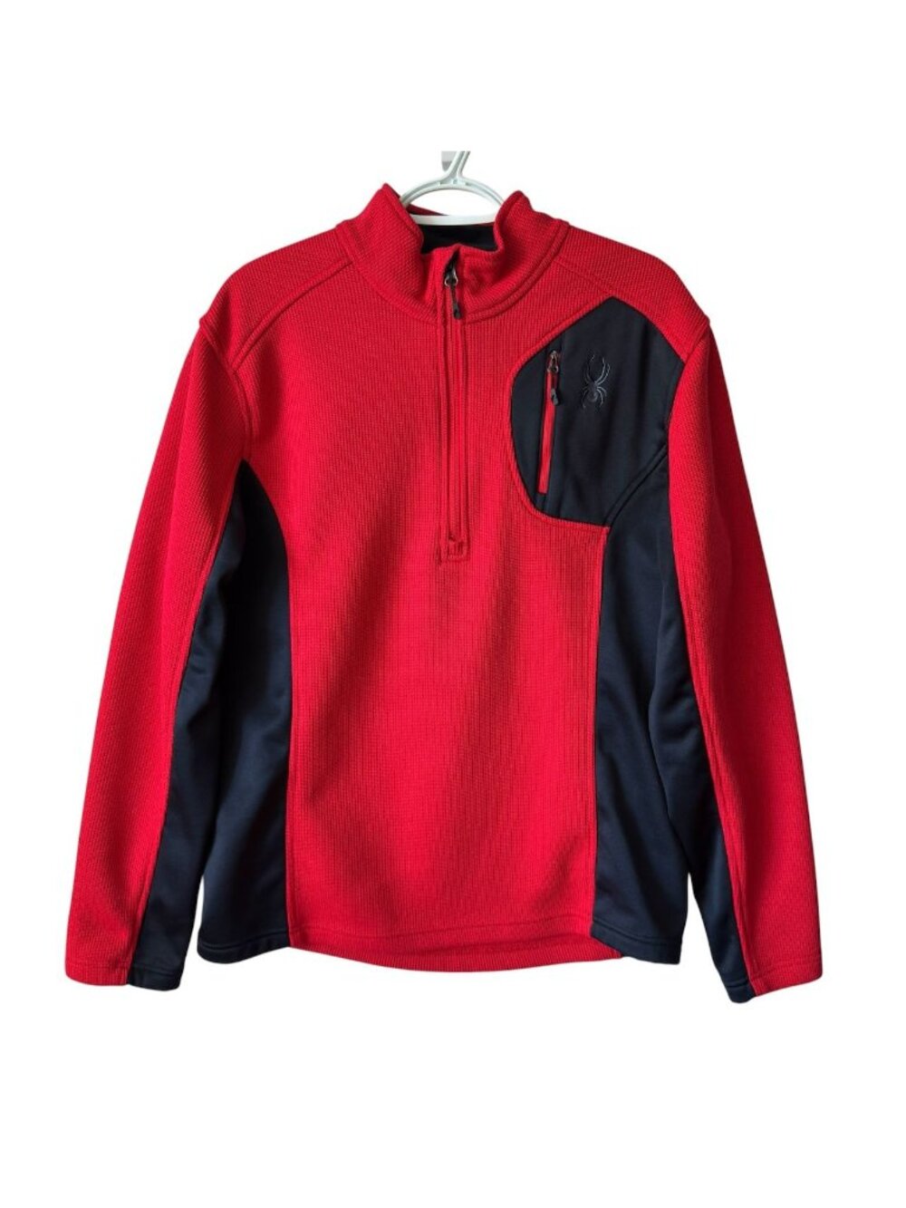 Spyder Men's Large Red & Black Pullover Bandit Half Zip Sweater Waffle Logo - Picture 6 of 16